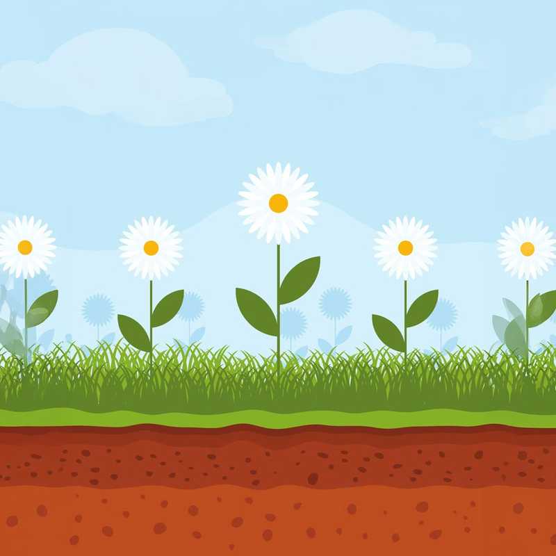 Three white daisies grow in green grass